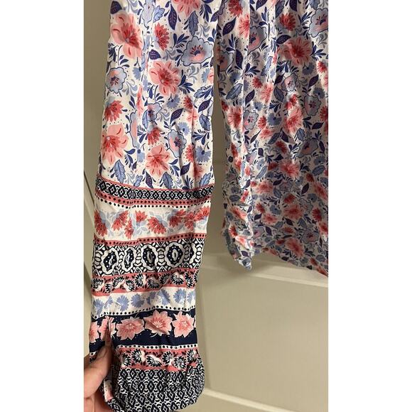 Talbots Blue Pink White Floral Tunic Peasant Light Blouse SIZE Medium Spring EUC - Picture 5 of 5